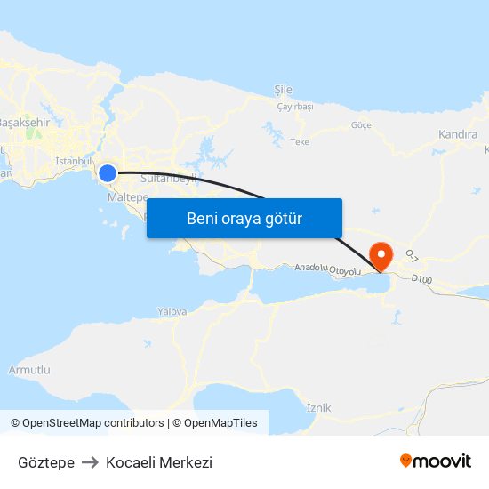 Göztepe to Kocaeli Merkezi map