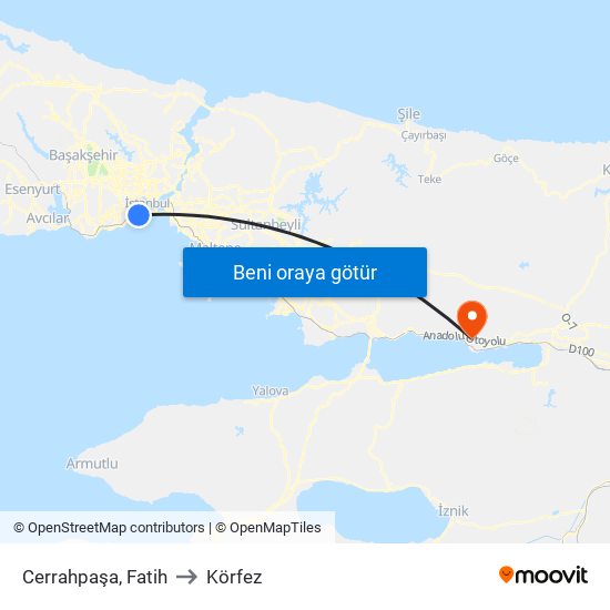 Cerrahpaşa, Fatih to Körfez map