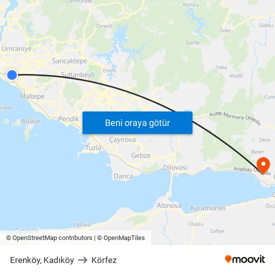 Erenköy, Kadıköy to Körfez map