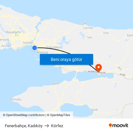 Fenerbahçe, Kadıköy to Körfez map