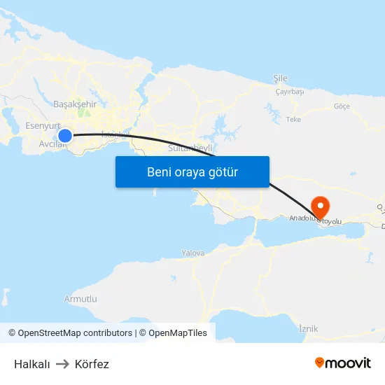 Halkalı to Körfez map