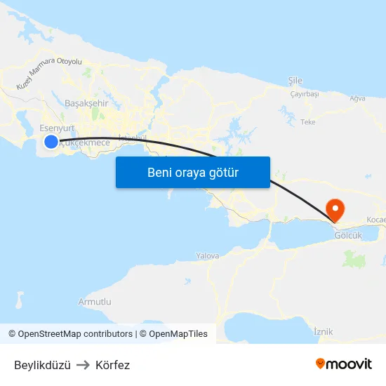 Beylikdüzü to Körfez map