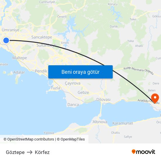 Göztepe to Körfez map