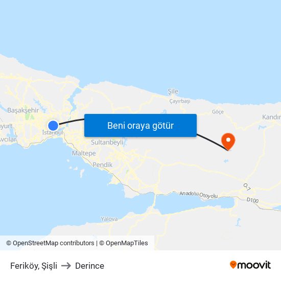 Feriköy, Şişli to Derince map