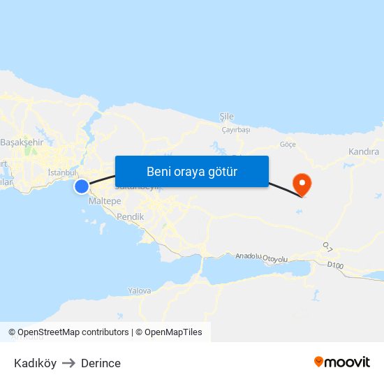 Kadıköy to Derince map