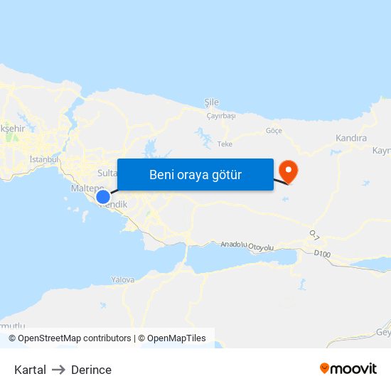 Kartal to Derince map