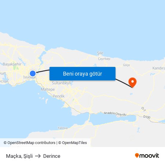 Maçka, Şişli to Derince map