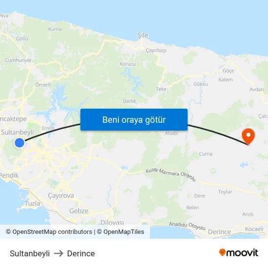 Sultanbeyli to Derince map