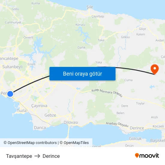 Tavşantepe to Derince map