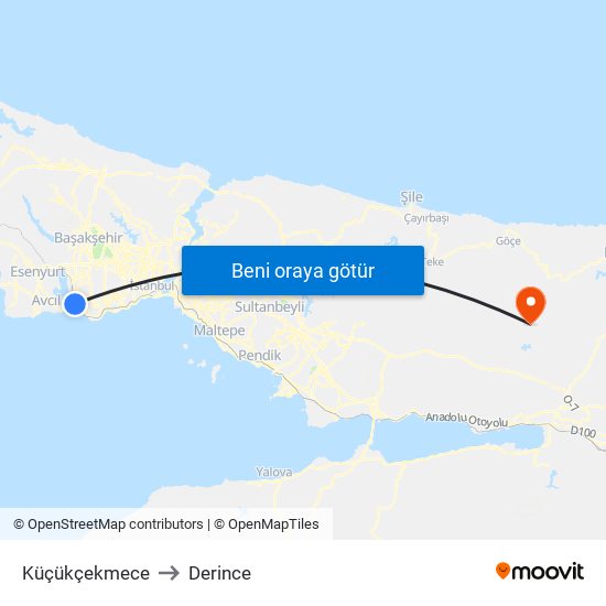 Küçükçekmece to Derince map