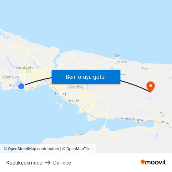 Küçükçekmece to Derince map