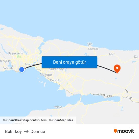 Bakırköy to Derince map