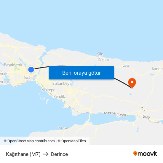 Kağıthane (M7) to Derince map
