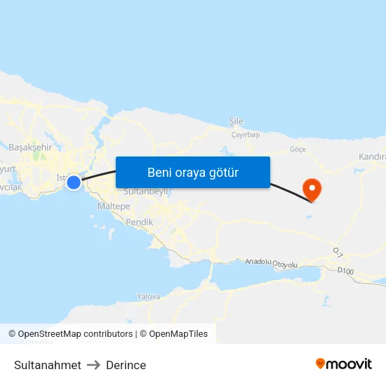 Sultanahmet to Derince map