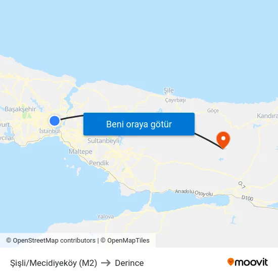 Şişli/Mecidiyeköy (M2) to Derince map