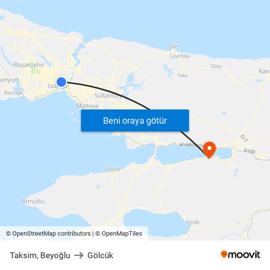 Taksim, Beyoğlu to Gölcük map