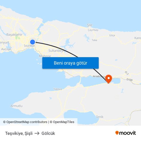 Teşvikiye, Şişli to Gölcük map