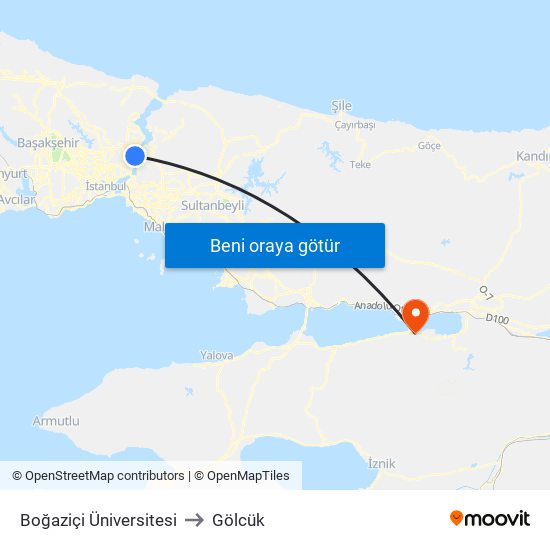 Boğaziçi Üniversitesi to Gölcük map