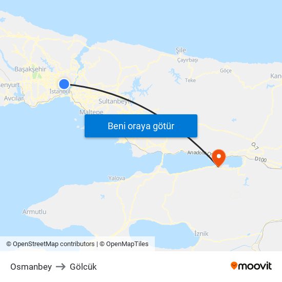 Osmanbey to Gölcük map