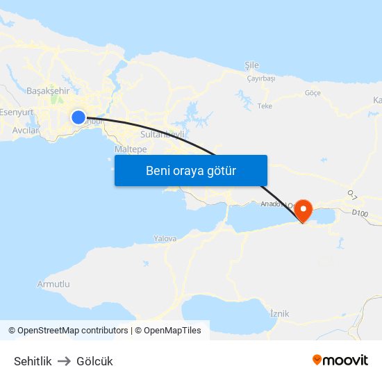 Sehitlik to Gölcük map