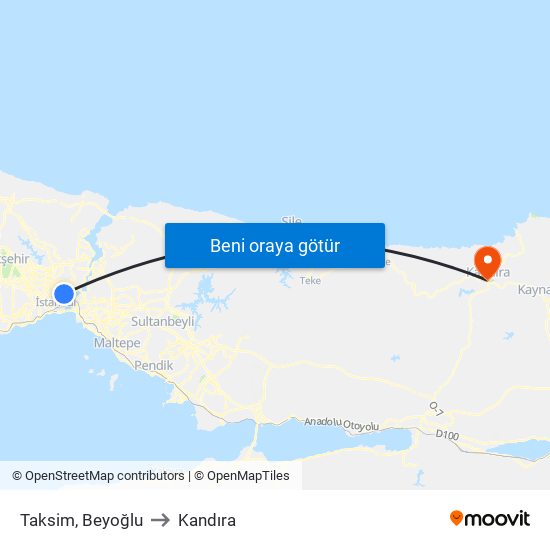 Taksim, Beyoğlu to Kandıra map