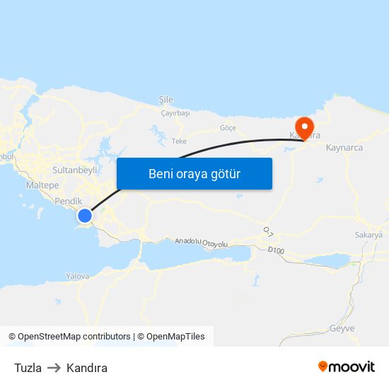 Tuzla to Kandıra map