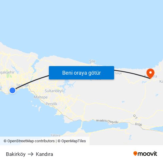 Bakirköy to Kandıra map