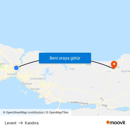 Levent to Kandıra map