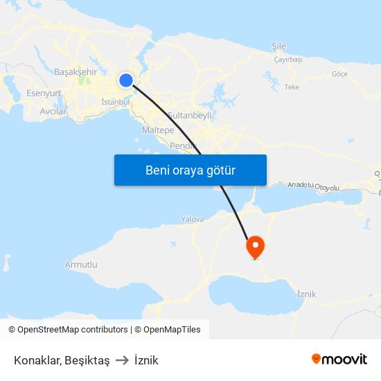 Konaklar, Beşiktaş to İznik map