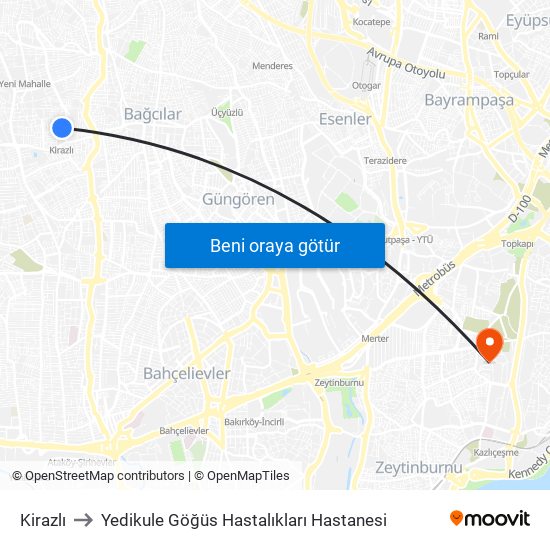 Kirazlı to Yedikule Göğüs Hastalıkları Hastanesi map