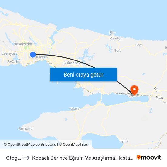 Otogar to Kocaeli Derince Eğitim Ve Araştırma Hastanesi map