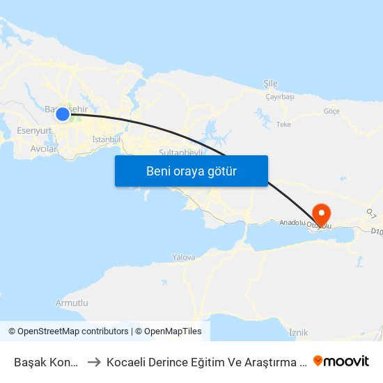 Başak Konutları to Kocaeli Derince Eğitim Ve Araştırma Hastanesi map