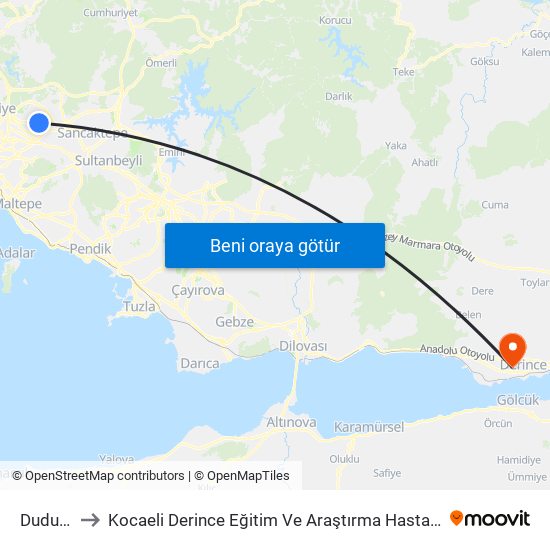 Dudullu to Kocaeli Derince Eğitim Ve Araştırma Hastanesi map