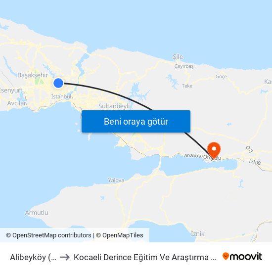 Alibeyköy (M7) to Kocaeli Derince Eğitim Ve Araştırma Hastanesi map