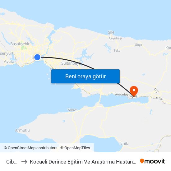 Cibali to Kocaeli Derince Eğitim Ve Araştırma Hastanesi map