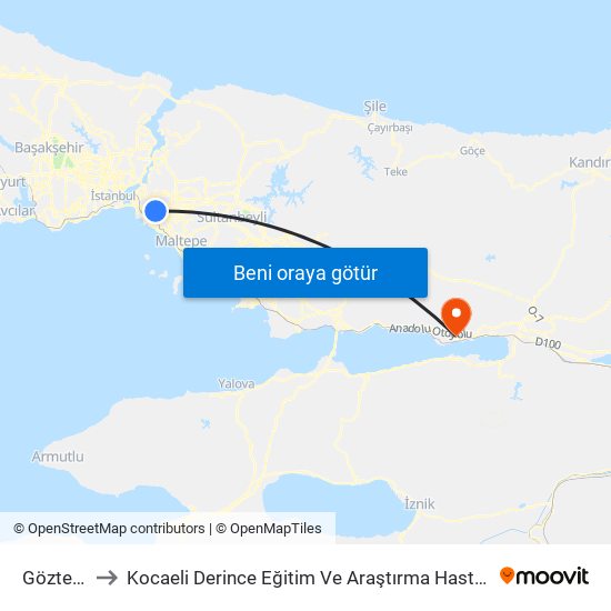 Göztepe to Kocaeli Derince Eğitim Ve Araştırma Hastanesi map