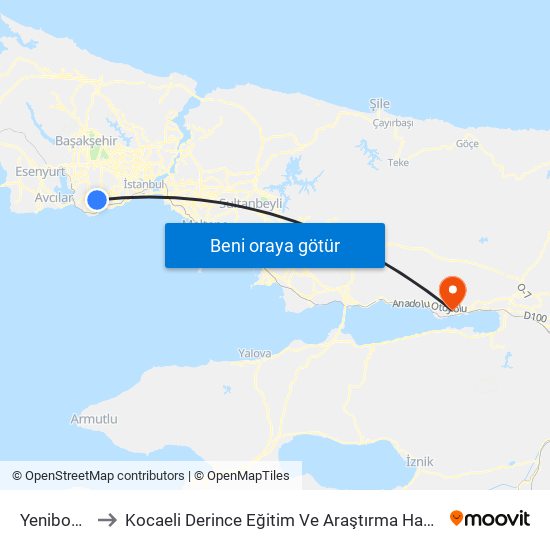 Yenibosna to Kocaeli Derince Eğitim Ve Araştırma Hastanesi map