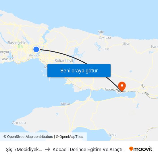 Şişli/Mecidiyeköy (M2) to Kocaeli Derince Eğitim Ve Araştırma Hastanesi map