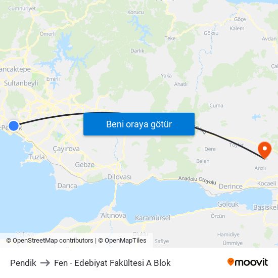 Pendik to Fen - Edebiyat Fakültesi A Blok map