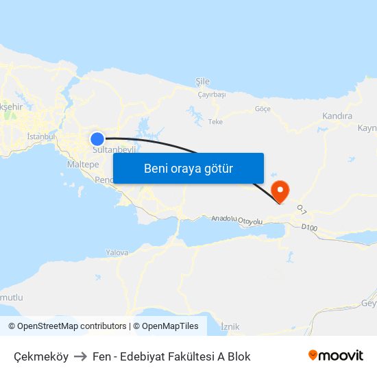 Çekmeköy to Fen - Edebiyat Fakültesi A Blok map