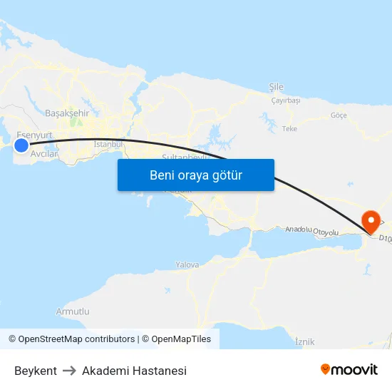 Beykent to Akademi Hastanesi map