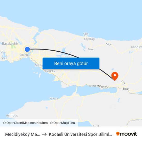 Mecidiyeköy Metrobus to Kocaeli Üniversitesi Spor Bilimleri Fakültesi map