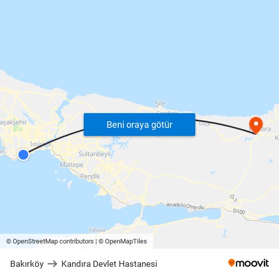 Bakırköy to Kandıra Devlet Hastanesi map