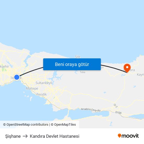 Şişhane to Kandıra Devlet Hastanesi map