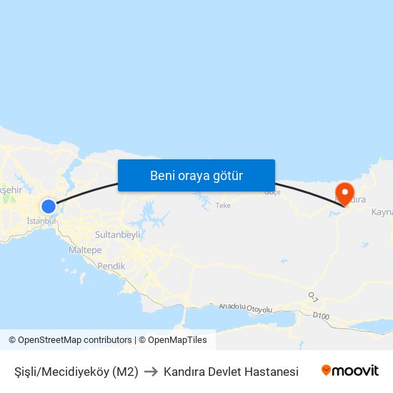 Şişli/Mecidiyeköy (M2) to Kandıra Devlet Hastanesi map