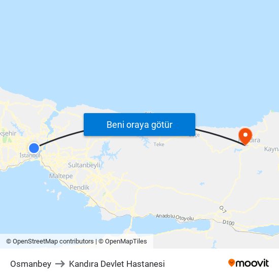 Osmanbey to Kandıra Devlet Hastanesi map