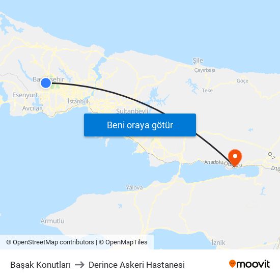 Başak Konutları to Derince Askeri Hastanesi map