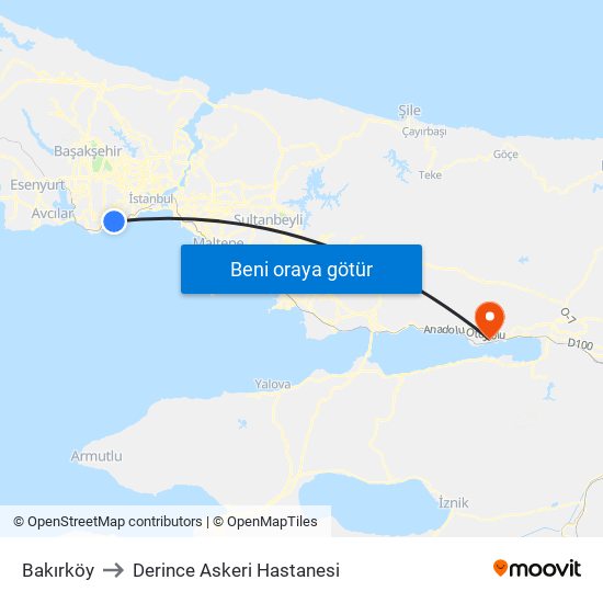 Bakırköy to Derince Askeri Hastanesi map