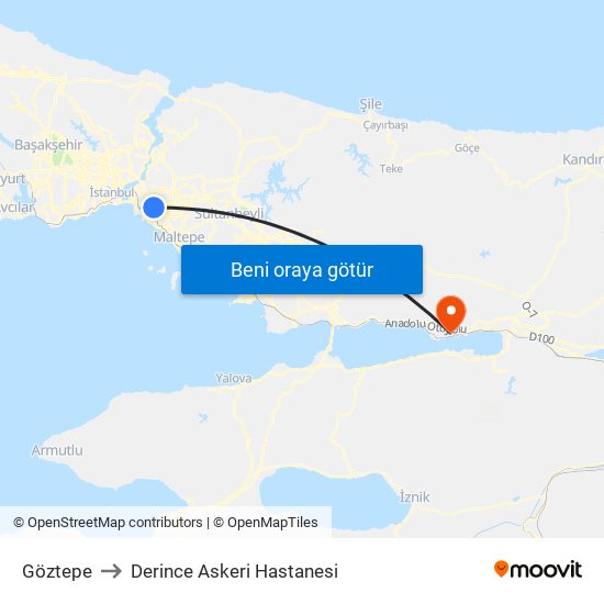 Göztepe to Derince Askeri Hastanesi map