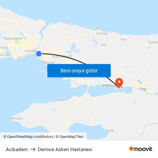 Acıbadem to Derince Askeri Hastanesi map